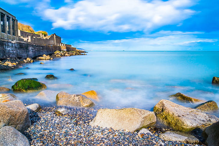 stone on ocean under white cloudy blue sky during daytime, ireland, ireland, HD wallpaper
