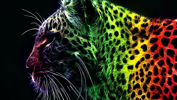colors, colorful, digital art, wild cat, animal, multicolor, HD wallpaper