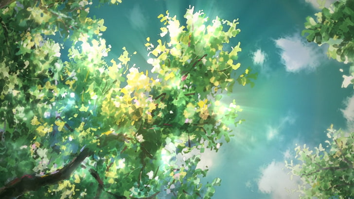 green trees painting, anime, 5 Centimeters Per Second, plant, HD wallpaper