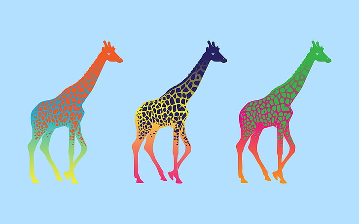 giraffes, colorful, animals, minimalism, simple background, HD wallpaper