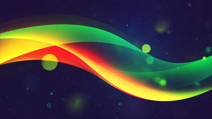 orange and multicolored digital wallpape, waves, green, yellow