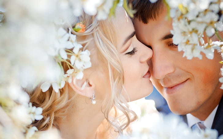 Wedding couple love feelings flowers, HD wallpaper