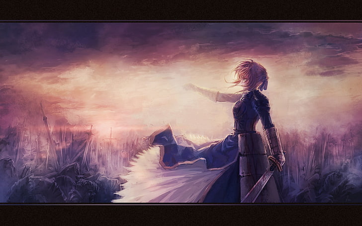 Fate/Stay Night Saber illustration, Fate/Zero, Fate Series, one person, HD wallpaper