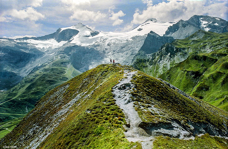 aerial view of mountain range, Austrian Alps, ridge, alpine, snow, HD wallpaper