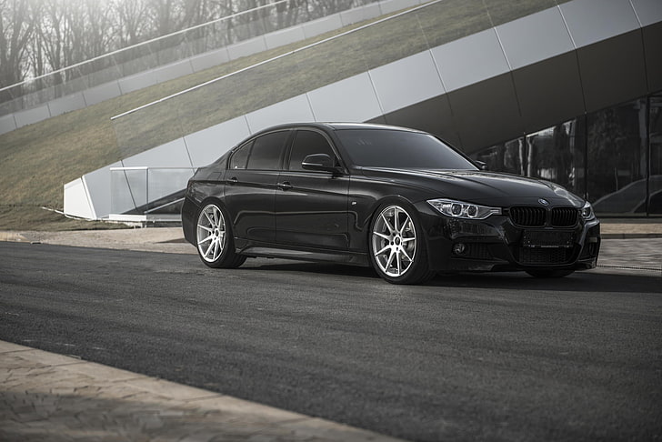 black sedan, BMW, tuning, 335i, F30, stance, transportation, mode of transportation, HD wallpaper