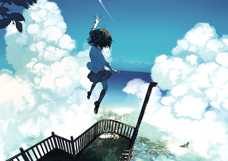 female anime character wallpaper, sky, clouds, anime girls, original characters