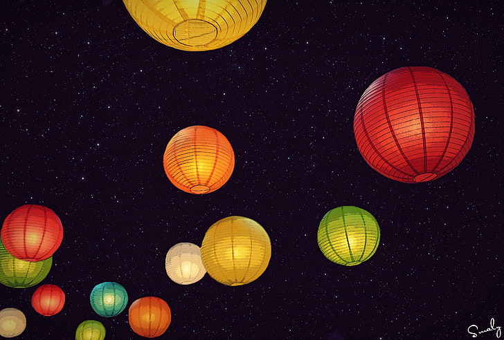 HD wallpaper: assorted-color sky lanterns painting, the sky, stars, night,  lighting equipment | Wallpaper Flare