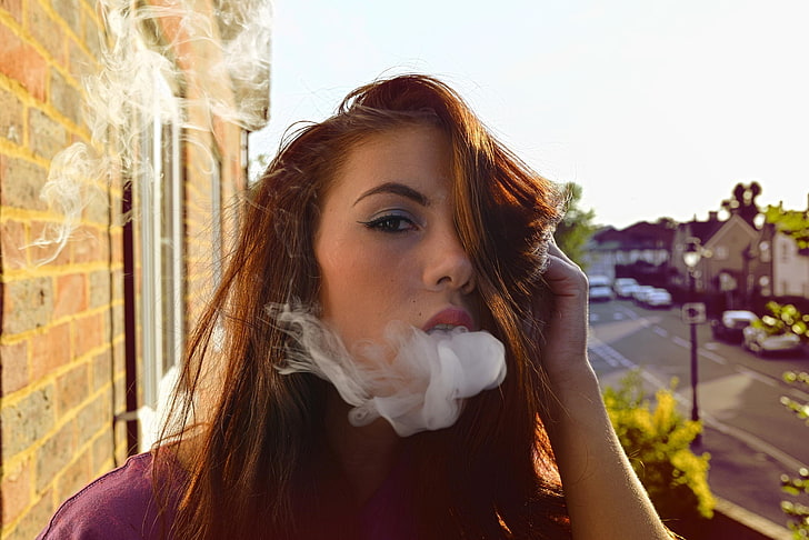 women, redhead, face, smoke, portrait, one person, young adult, HD wallpaper