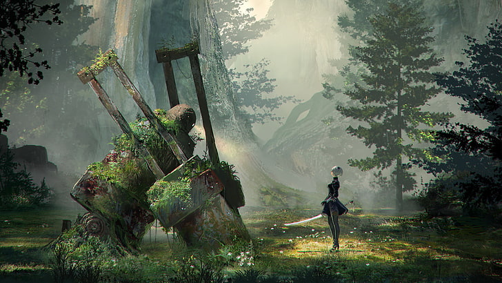 NieR Automata Concept Art, plant, tree, nature, one person, real people, HD wallpaper