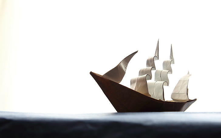 ship, paper, origami, HD wallpaper