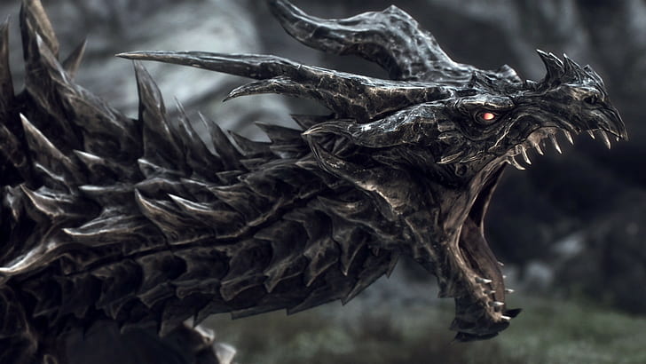 digital art, dragon, The Elder Scrolls V: Skyrim, Alduin, fantasy art