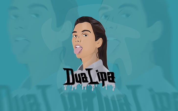 Dua Lipa, music, pop music, drawing, illustration, blue