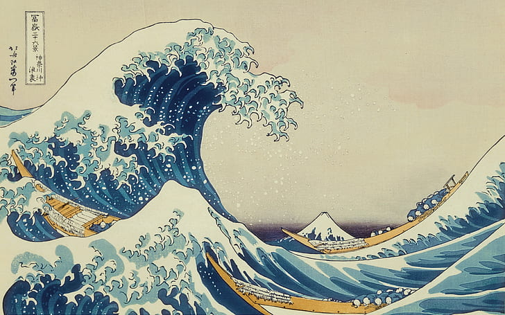 the great wave off kanagawa painting waves japanese classic art, HD wallpaper
