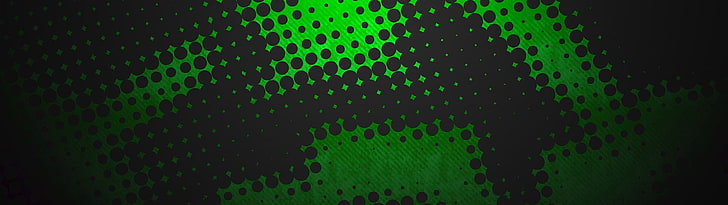green and black surface, multiple display, abstract, circle, green color, HD wallpaper