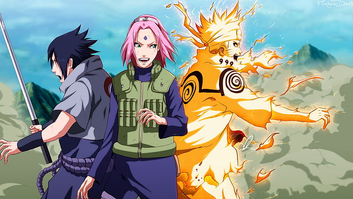 Uchiha Sasuke, Sakura, and Uzumaki Naruto, girl, haruno sakura, HD wallpaper