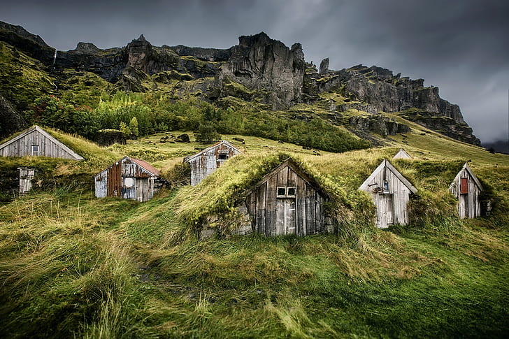 Iceland, nature, grass, house, building, landscape