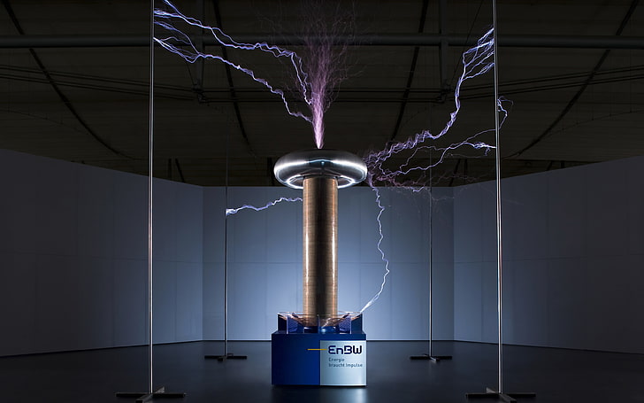 electricity, science, Tesla coil, illuminated, indoors, communication, HD wallpaper
