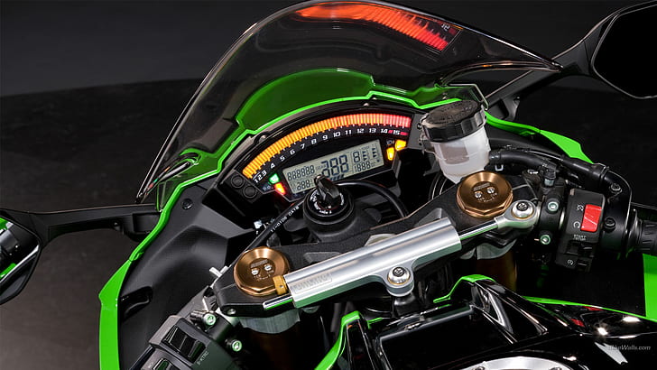 Kawasaki Sportbike Dash Dash Cluster HD, green and black sports bike, HD wallpaper