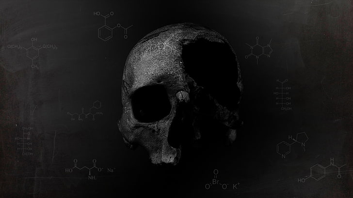 gray and black skull poster, gray skull wallpaper, chemistry, HD wallpaper
