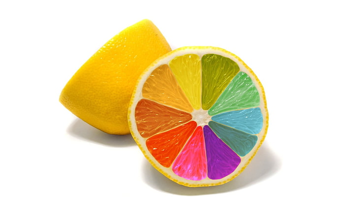 sliced of lemon, colorful, food, simple background, minimalism, HD wallpaper
