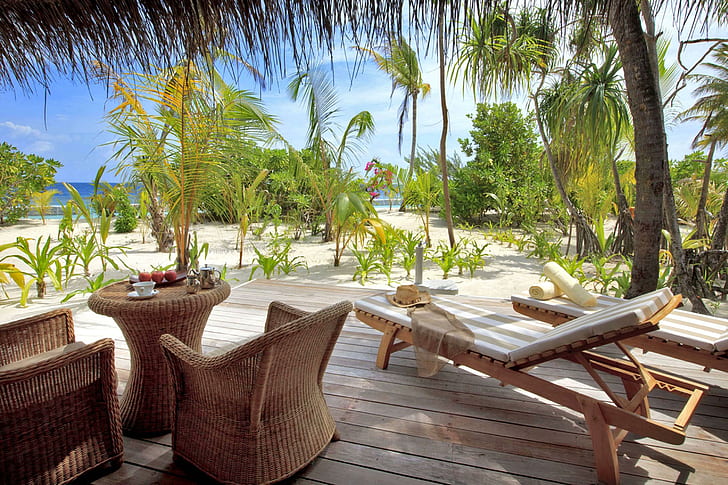 Beach hideaway - beautiful, tahiti, island, retreat, alone, view, HD wallpaper