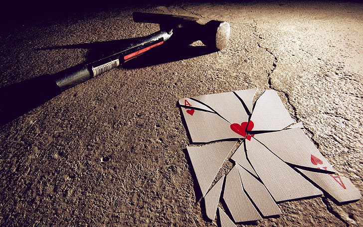 ace of hearts, hammer, broken, Others, high angle view, day, HD wallpaper