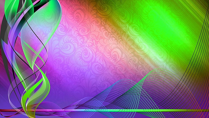 colorful, neon, green, purple, pink, light, abstraction, graphic design, HD wallpaper