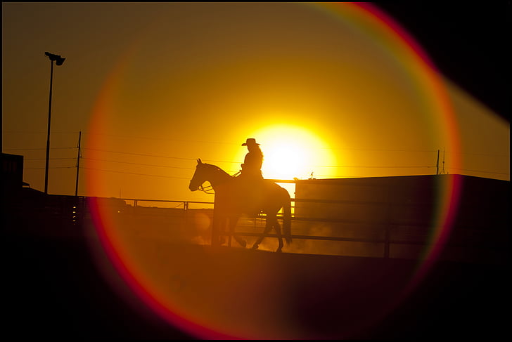 cowboy, cowgirl, horse, mood, sunset, HD wallpaper