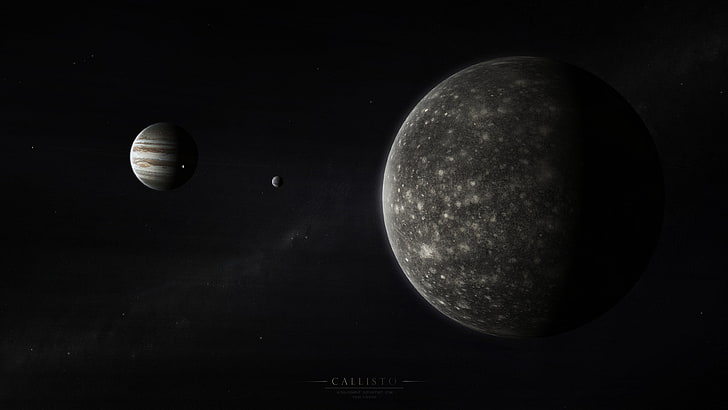 Callinto planet wallpaper, space, render, Moon, stars, Jupiter