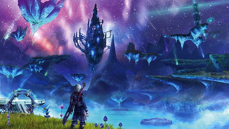 Xenoblade Chronicles screenshot, Shulk, night, illuminated, nature, HD wallpaper