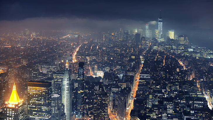 new york, new york city, united states, night, city lights, HD wallpaper