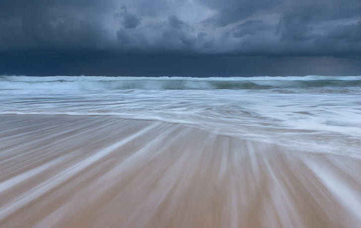 brown beach sand with ocean waves painting, Llyn Peninsula, seascape, HD wallpaper