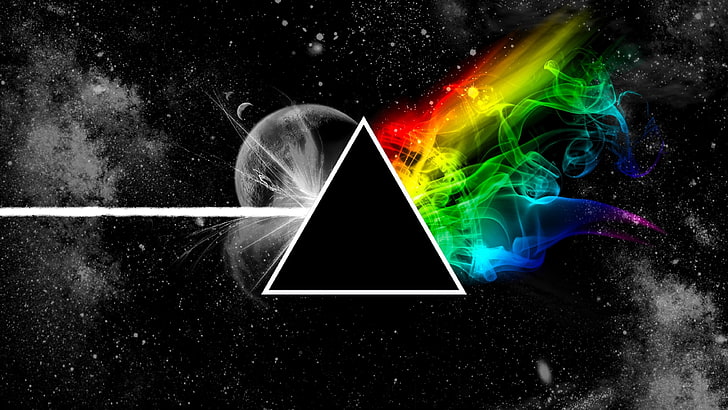 planet illustration, Pink Floyd, black background, motion, smoke - physical structure
