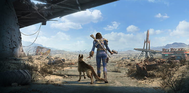 Girls, Dogs, Road, Fallout 4, Nora, HD wallpaper