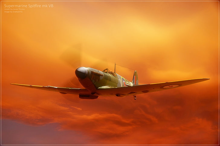 black and gray fishing rod, Supermarine Spitfire, airplane, artwork, HD wallpaper