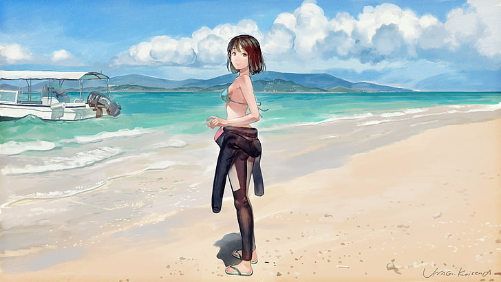 HD wallpaper: anime, anime girls, bikini, landscape, one person, sky, full  length | Wallpaper Flare