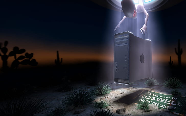 Apple Alien Welcome, imac g series, desert, background, HD wallpaper