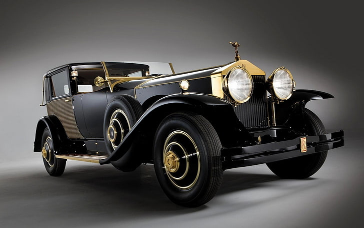 vintage black car, Rolls-Royce, Oldtimer, simple background, mode of transportation, HD wallpaper