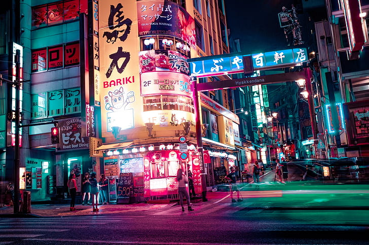 Japan, Tokyo, night, urban, lights, neon, street