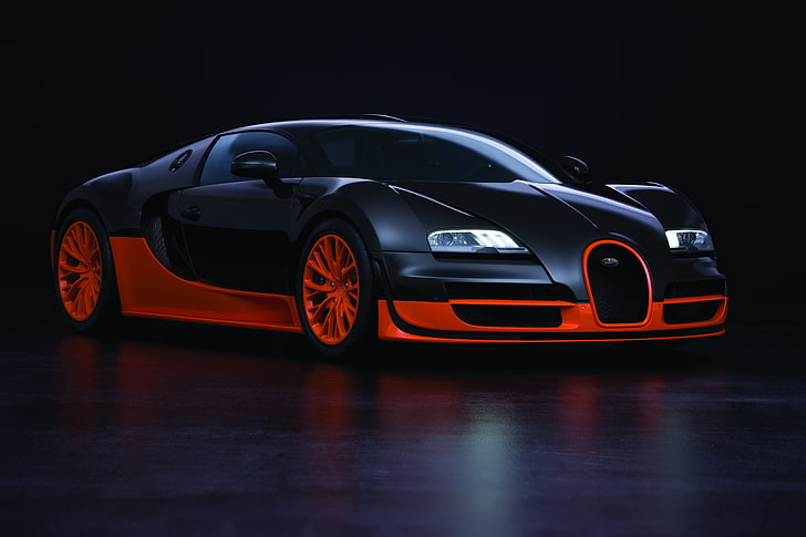 orange and black Bugatti Veyron super car, supercar, Super Sport