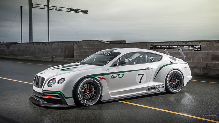 white sports car, Bentley Continental GT3, silver cars, vehicle, HD wallpaper