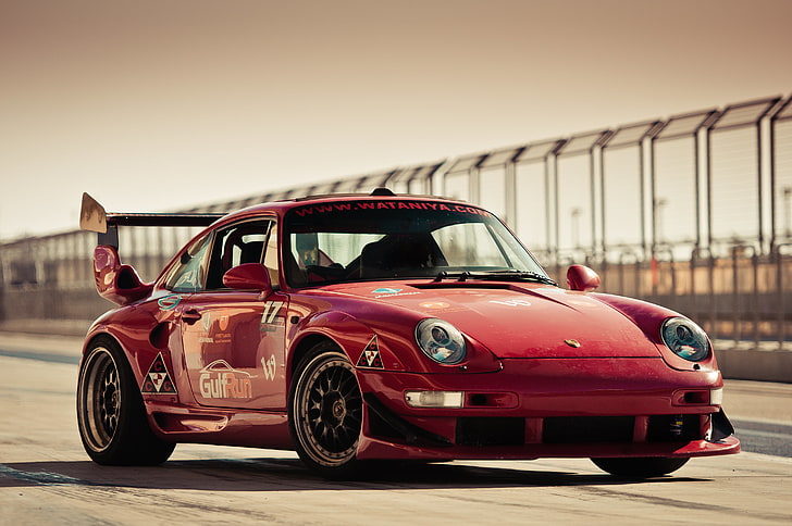 red coupe, Porsche, track, gemballa, 993, gt600, car, sports Car