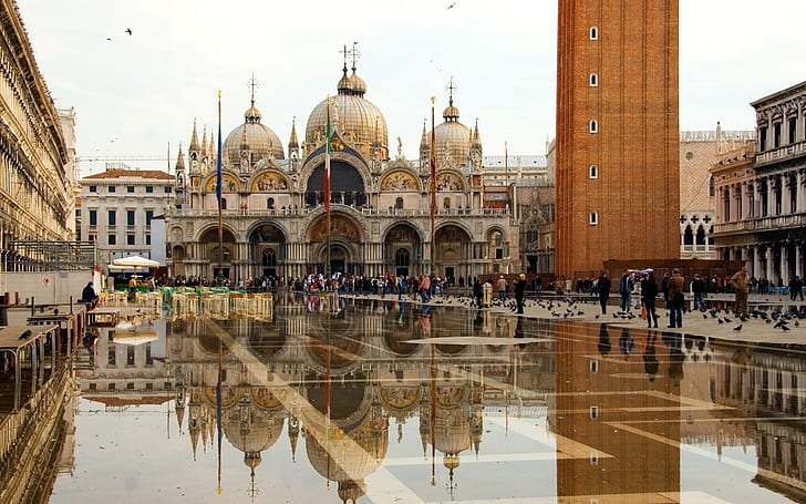 St. Mark Basilica Venice, piazza san marco, square, cathedral, HD wallpaper