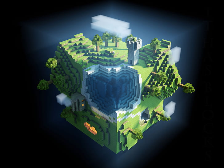 minecraft, planet, cube, cubes, world, HD wallpaper