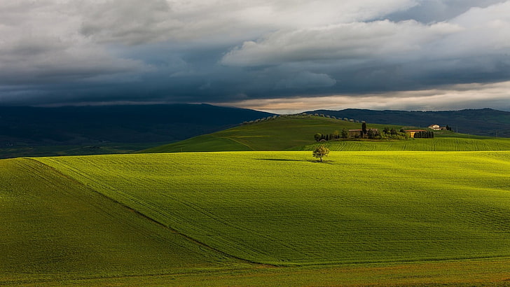 green grassfield, hills, landscape, cloud - sky, scenics - nature, HD wallpaper