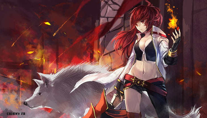 Wallpaper ID: 99407 / anime girls, red moon, wolf free download