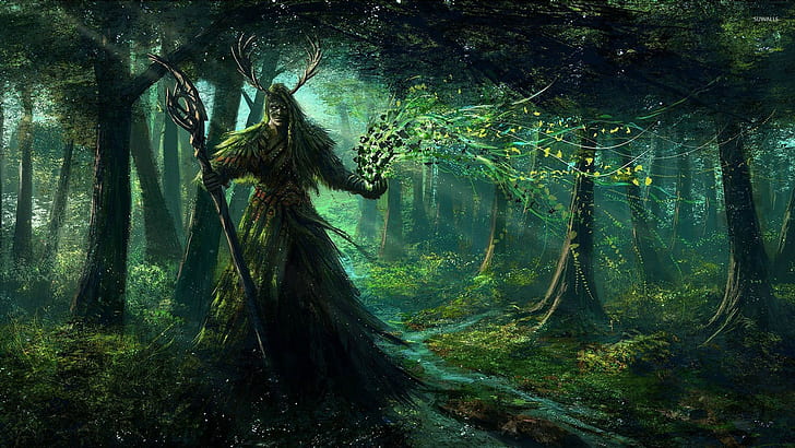 artwork, creature, Dark, digital art, Druids, fantasy Art, forest, HD wallpaper