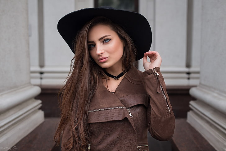 hat, brunette, women, model, Dmitry Shulgin, Veronica (Dmitry Sn)