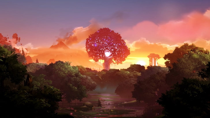 green tree, landscape, Ori, Ori and the Blind Forest, sky, plant