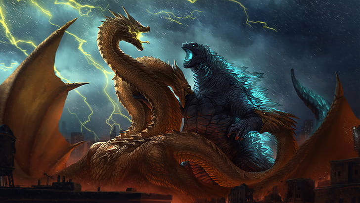 digital, digital art, artwork, Godzilla, Godzilla: King of the Monsters, HD wallpaper